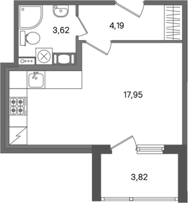 Квартира студия 25.76 м², 2/5 эт., ЖК «ПАТИО. Уютный квартал»